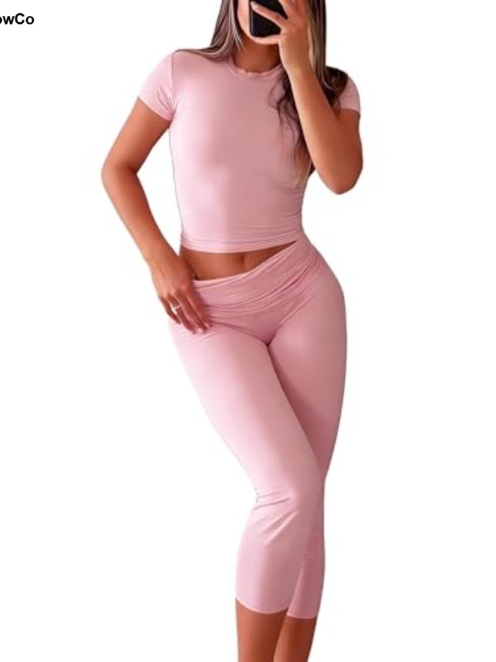 Women's 2 Piece Activewear Set High Waisted Tummy Control Crop Top Capri